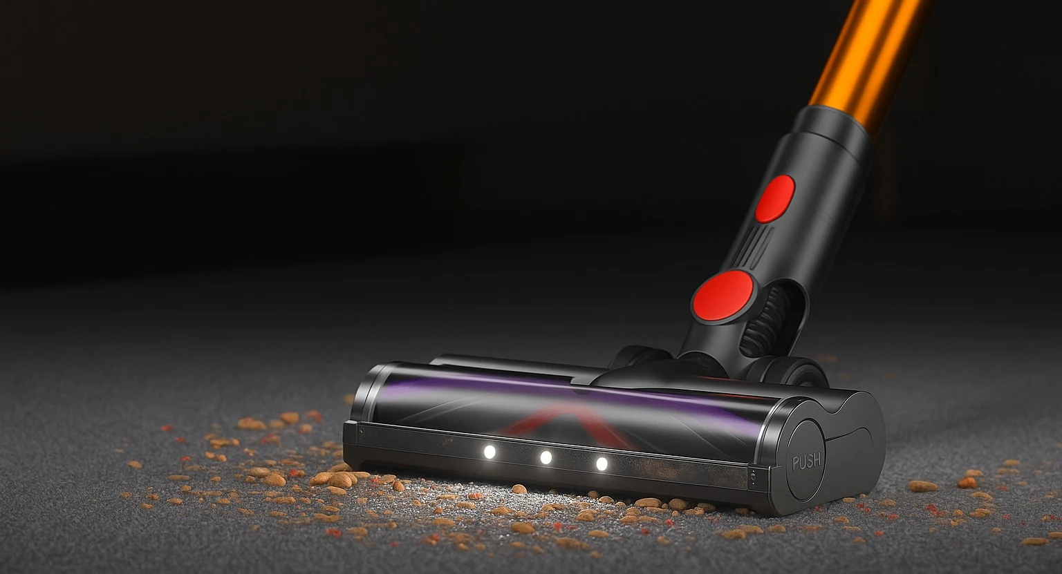 Coovy SU7 anti-tangle brush head with LED lights cleaning carpet